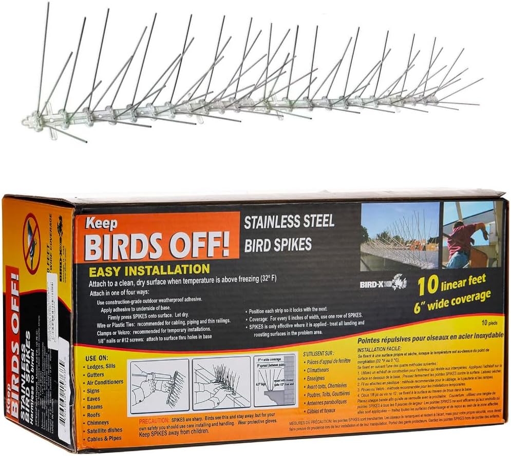 Bird-X Stainless Steel Bird Spikes for Pigeons and Small Birds