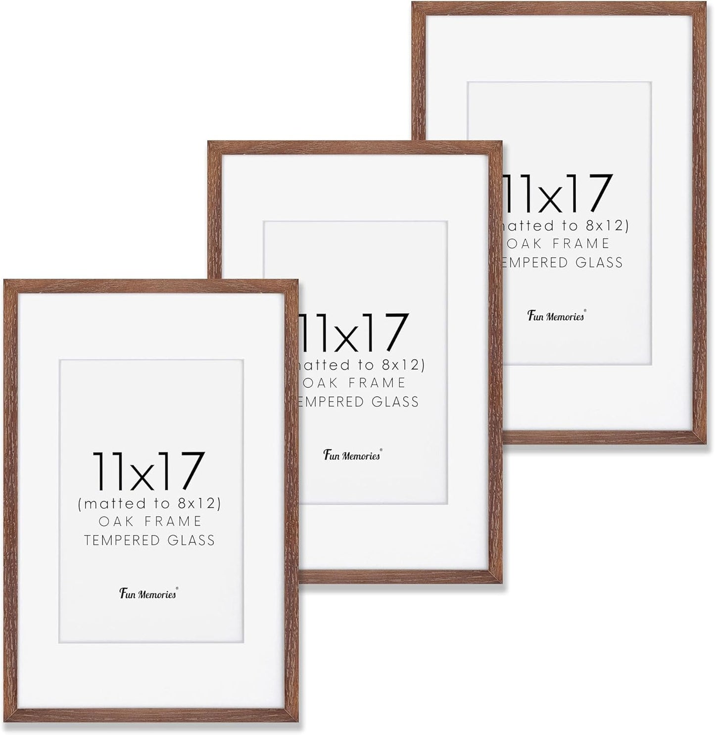Solid Oak Wood 11x17 Picture Frame Set of 3 for Wall Display
