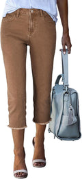 Sidefeel Women's Capri Jeans High Waisted Straight Leg