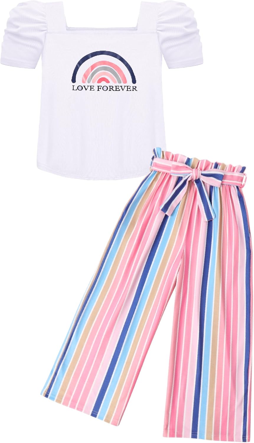 Arshiner Girls 2 Pieces Outfits Set with Puff Sleeve Tops