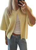 Women Knitted Crop Cardigan Shirt - Lightweight Y2k Ribbed Crop Top