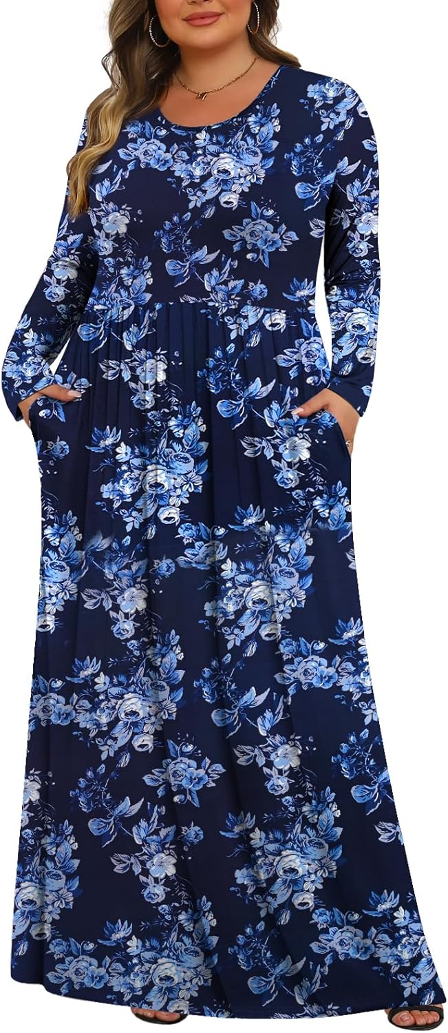 Tencede Womens Plus Size Maxi Dresses with Pockets for Comfort