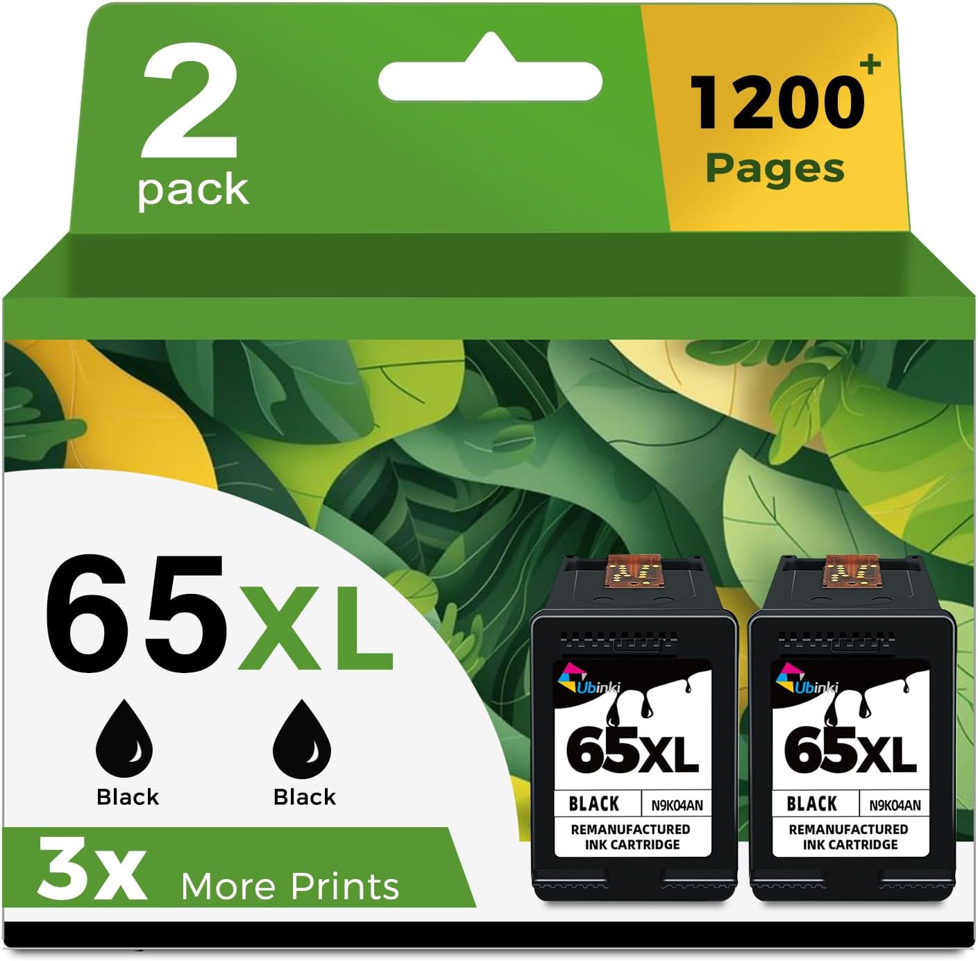 65XL Black Ink Cartridge Replacement for HP Printers - 2 Pack