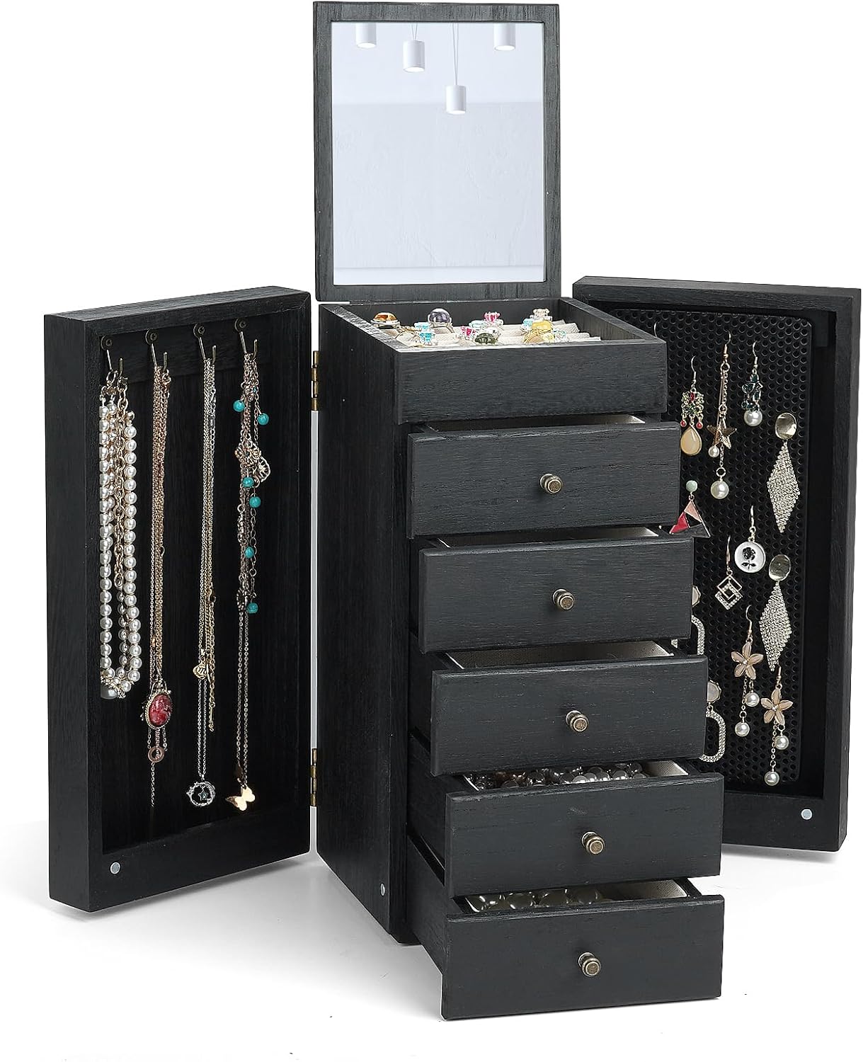 Elegant 6-Layer Jewelry Box Organizer with Mirror & Drawers