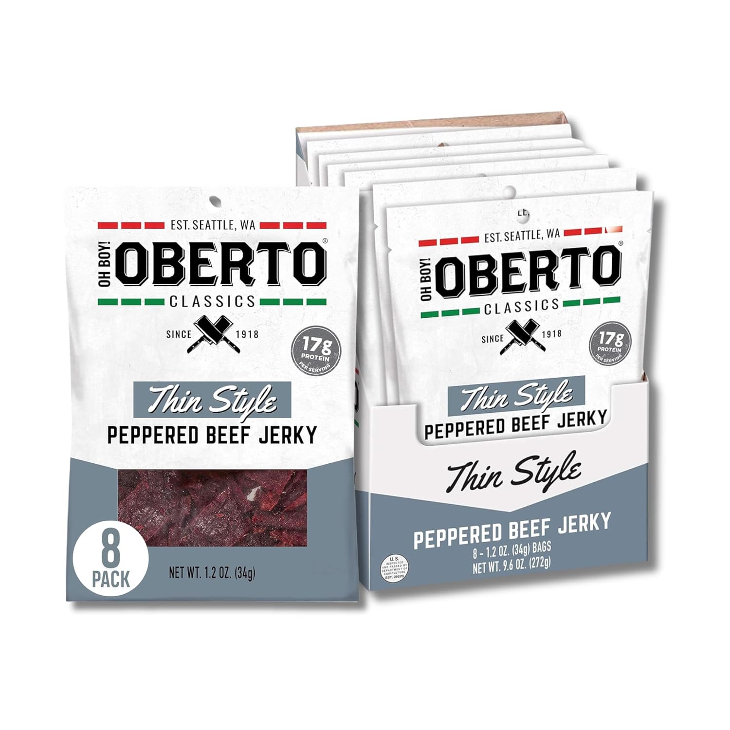 Oberto Classics Thin Style Peppered Beef Jerky - 1.2 Ounce Pack
