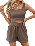 Two Piece Summer Outfits for Women - Sleeveless Crop Top & High