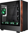 Mid Tower Gaming PC Case Walnut Wood Front Tempered Glass - High