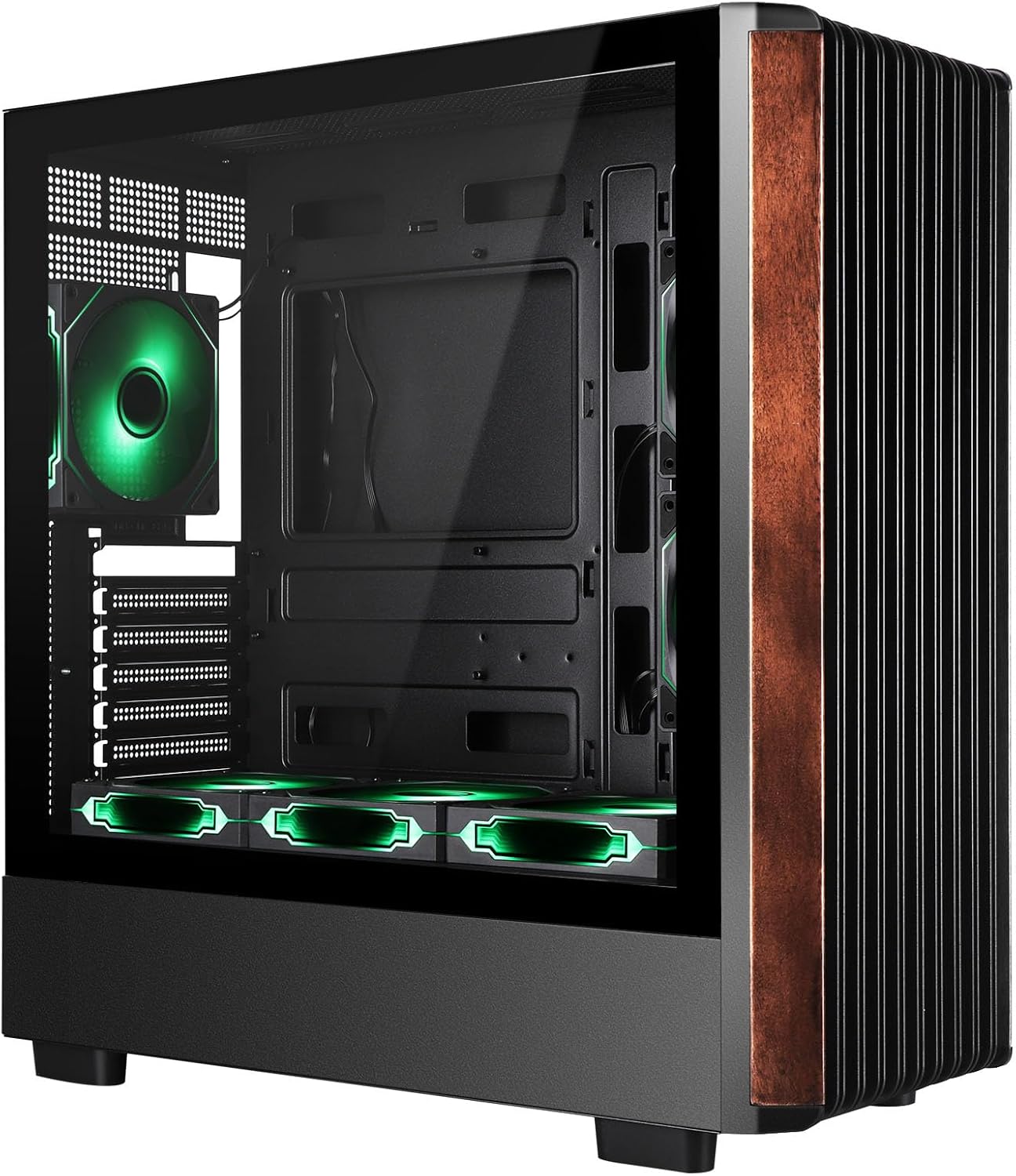 Mid Tower Gaming PC Case with Walnut Wood and Tempered Glass