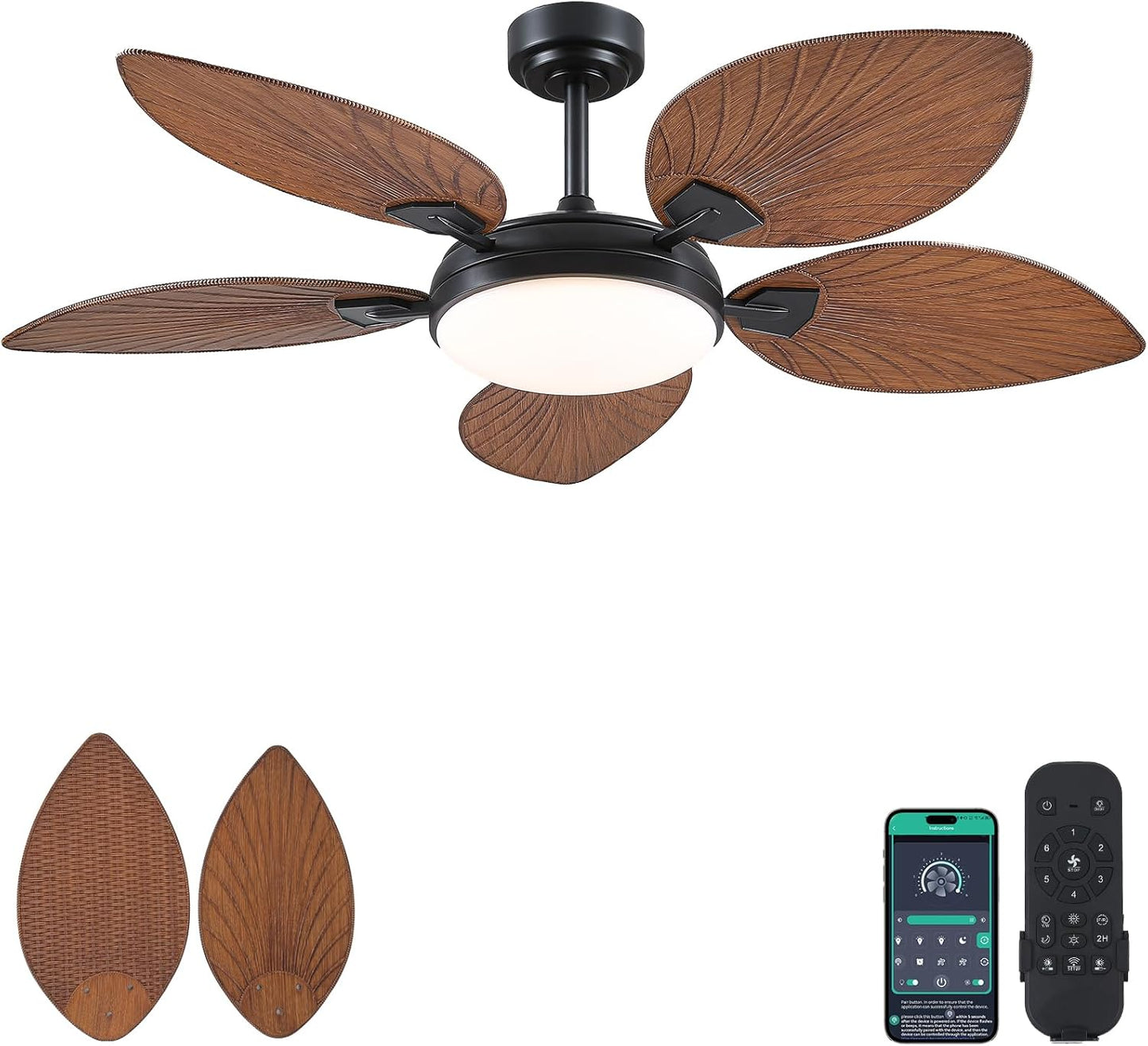 52 in Tropical Outdoor Ceiling Fan with Lights and Remote Control