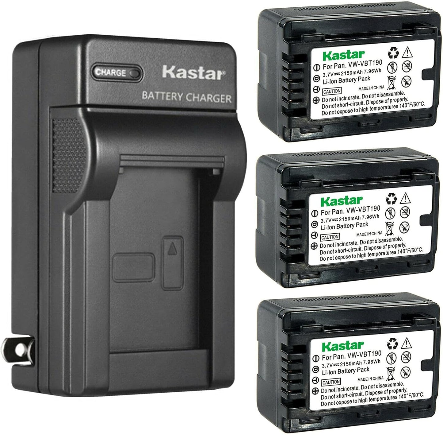Kastar 3-Pack Battery and AC Wall Charger for Panasonic Cameras