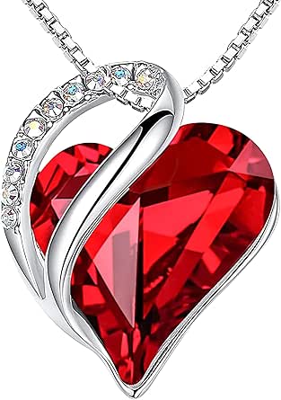 Leafael Infinity Love Heart Pendant Necklace with Birthstone Crystals