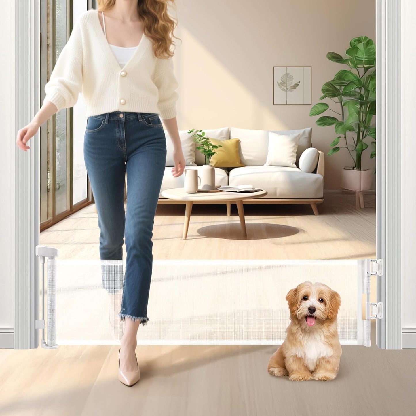 Short Dog Gate for Small Pets - 14in Tall Retractable Design