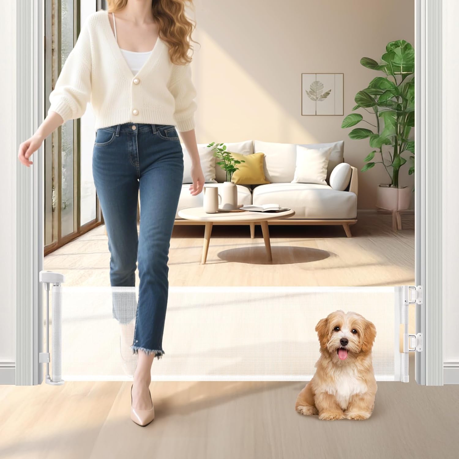 Short Dog Gate for Small Pets - 14in Tall Retractable Design