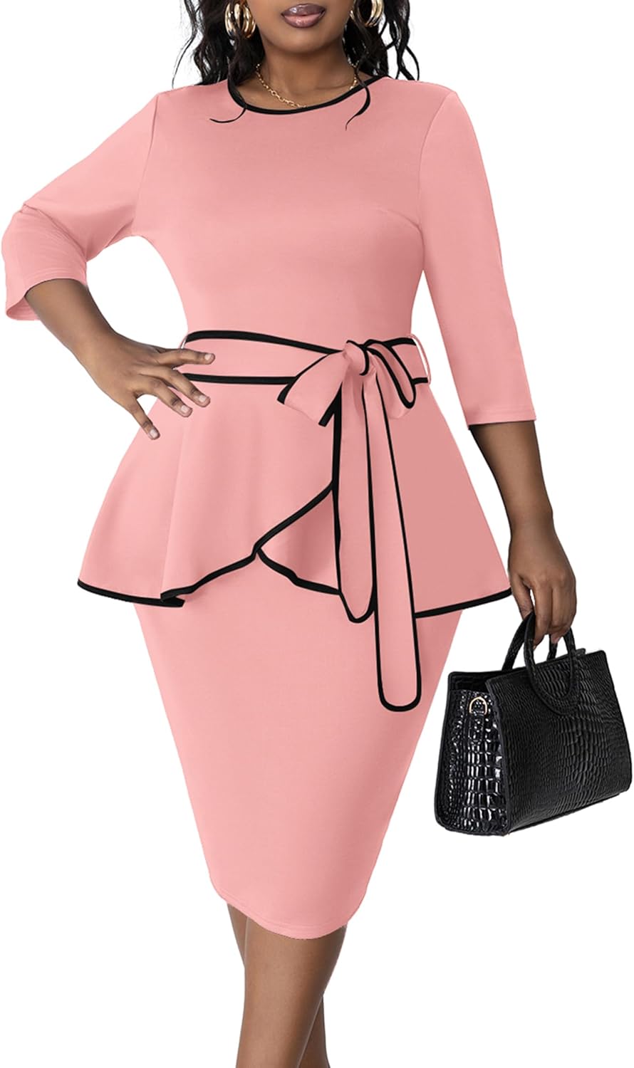 FANDEE Plus Size Women's Vintage Bodycon Elegant Pencil Dress