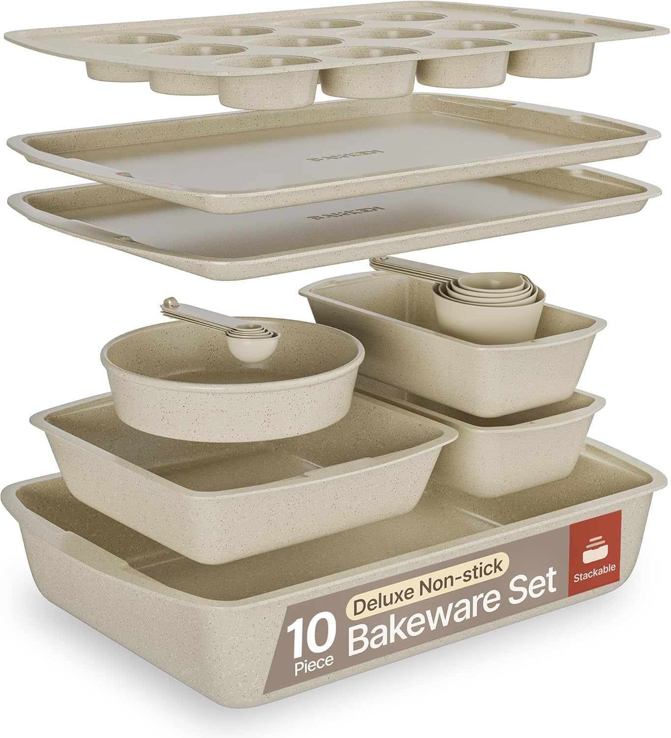 White Marble 10-Piece Bakeware Set for Effortless Baking