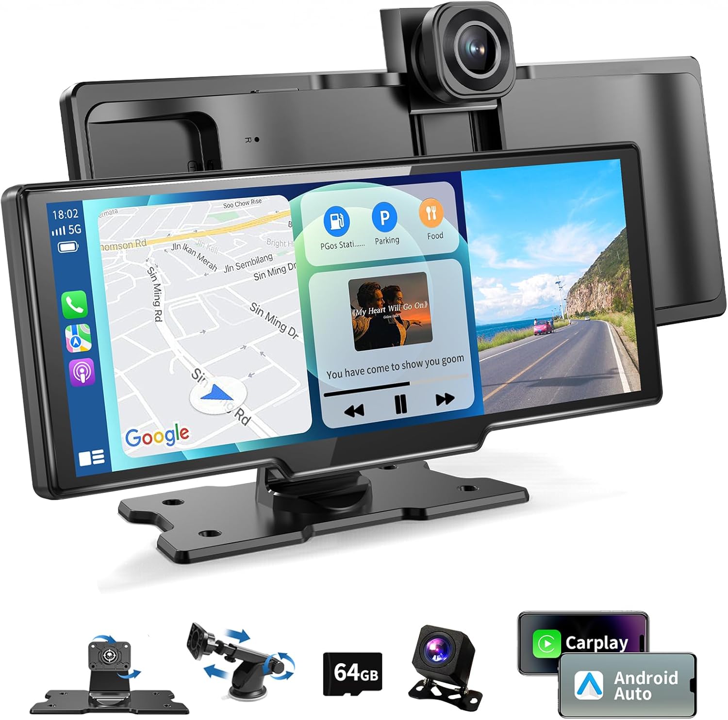 Portable CarPlay Screen with 10.26 Inch 4K Touchscreen Features