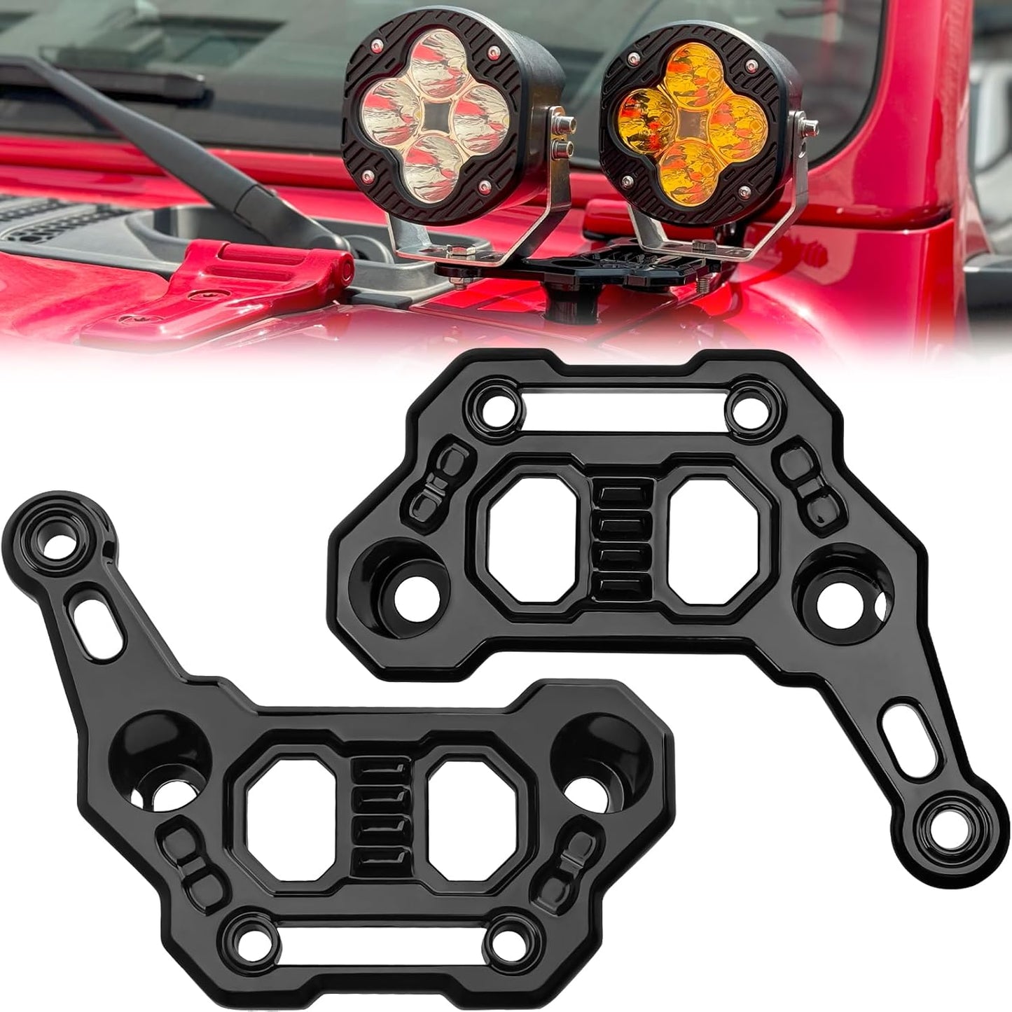 Dual Light Bar Hood Mounting Brackets for Jeep Wrangler JL JLU