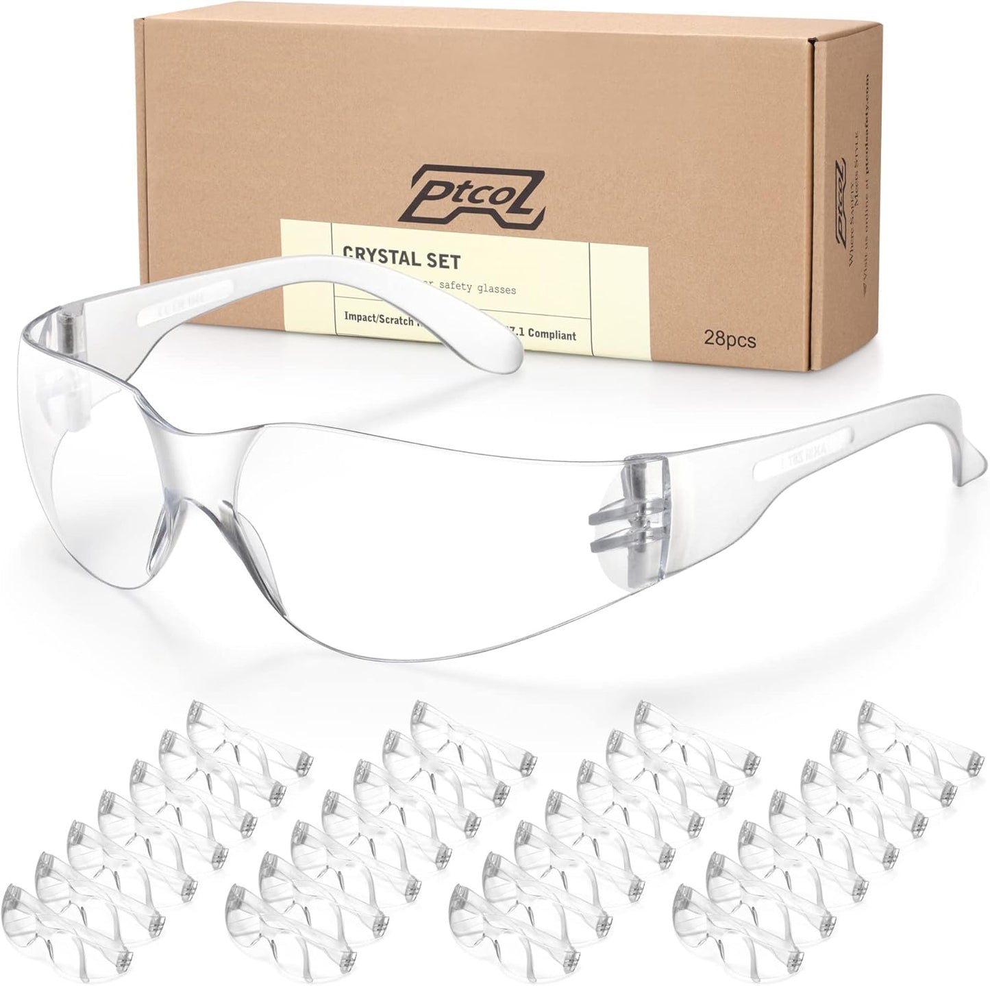 28 Pack Safety Glasses Crystal Clear for Construction and More