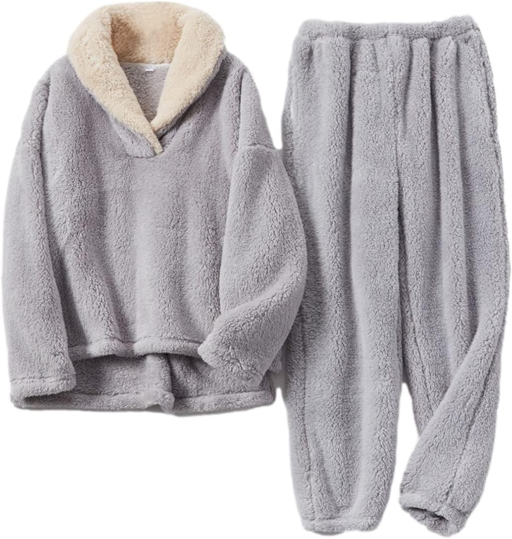 Peaceglad Mens Fluffy Coral Fleece Pajamas Set for Comfort