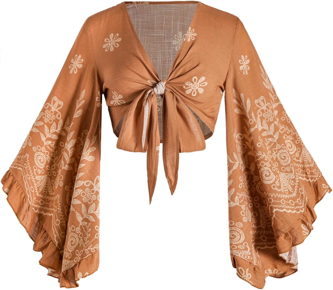 Women's Boho Tops for Country Concerts with Tie Front Design