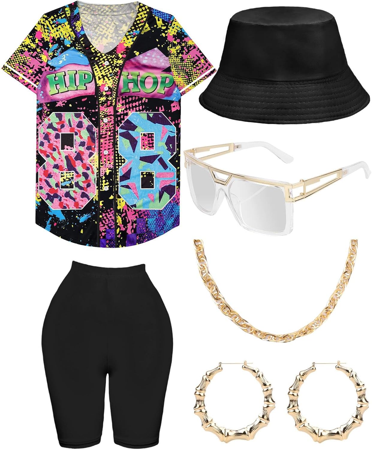 80s 90s Outfit for Women, Hip Hop Costume with Accessories
