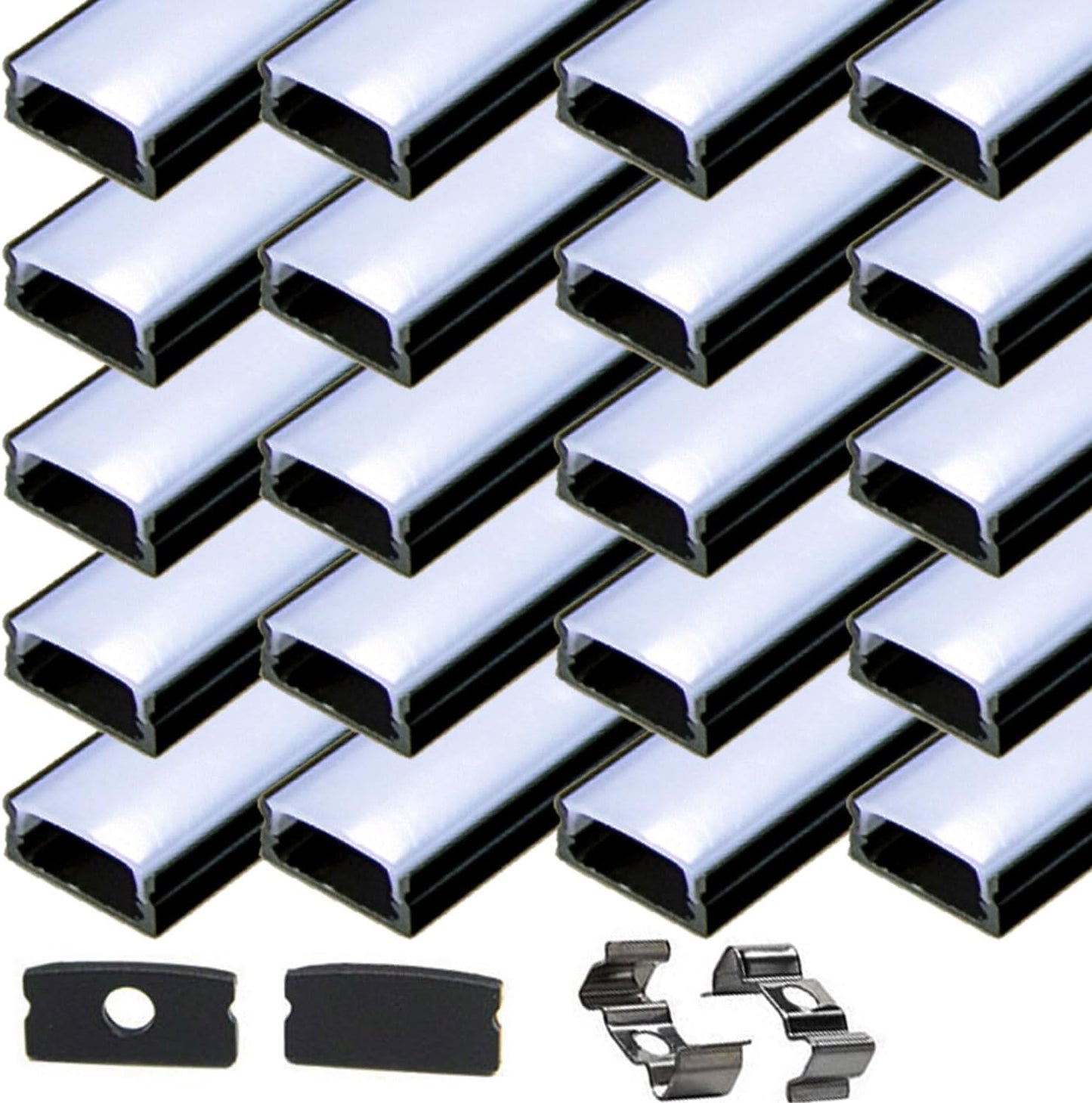 Black 20 Pack 6.6ft LED Aluminum Track Diffusers for Strips