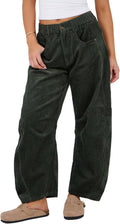 SeekMe Women's Corduroy Barrel Pants Mid-Rise - Casual Wide Leg