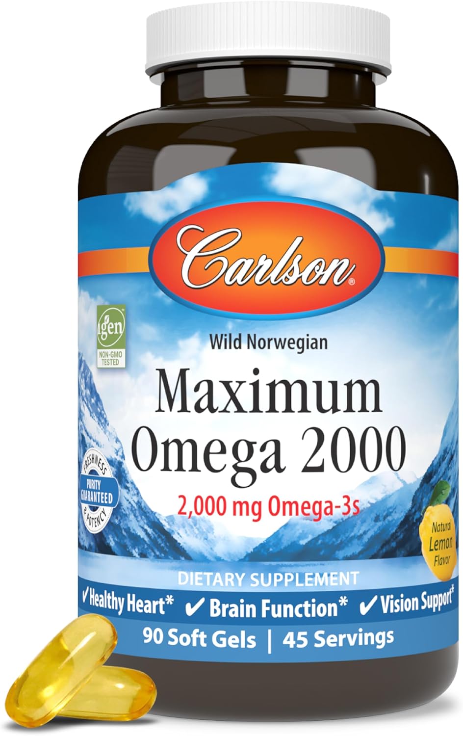 Carlson Maximum Omega 2000 mg Omega-3s for Heart and Brain Health