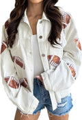 Football Sequin Corduroy Cropped Jacket - Retro Sparkle Shacket