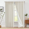 jinchan Linen Beige Curtains 84 in - Lined Light Filtering Panels