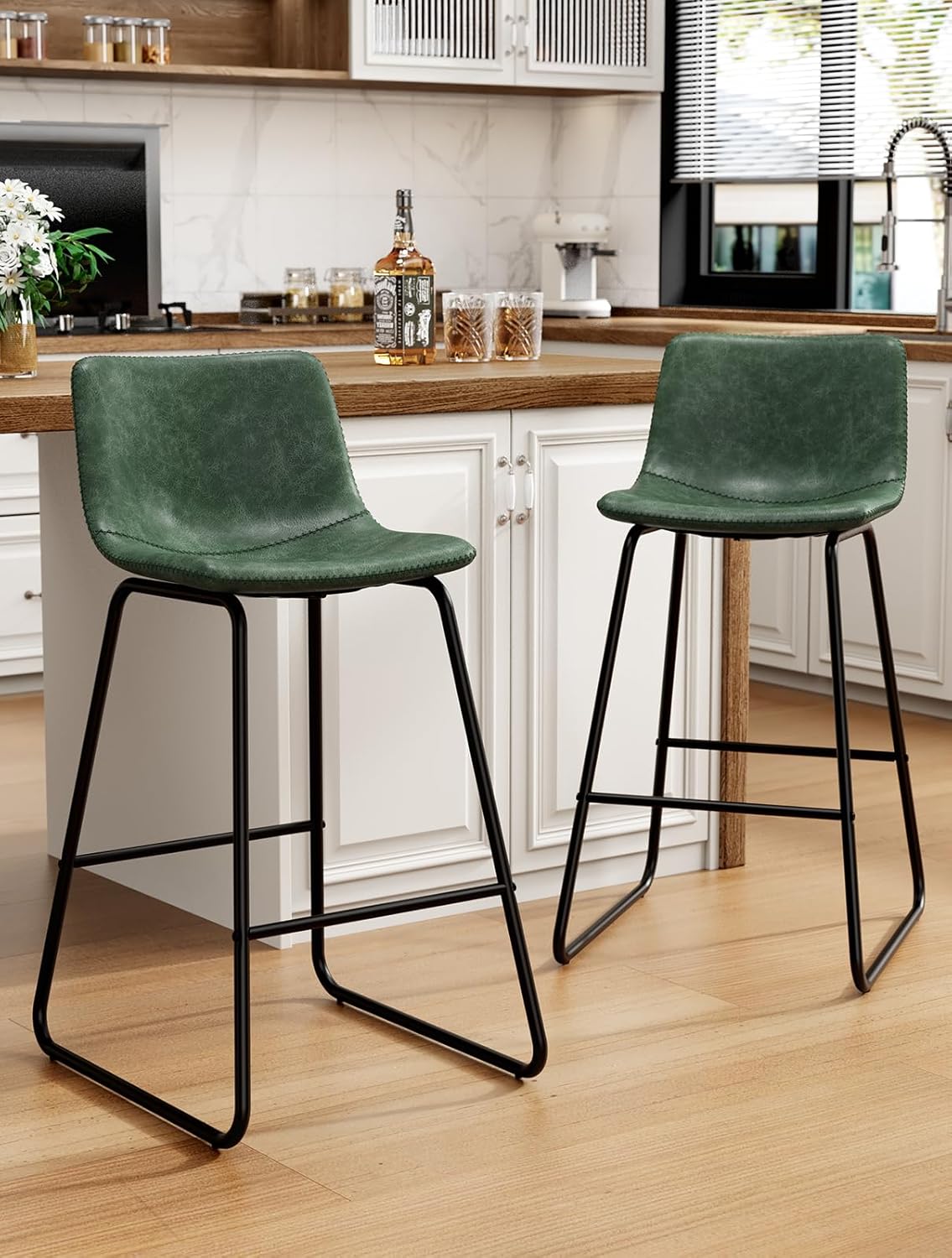 Stylish 26 Inch Faux Leather Bar Stools Set of 2 for Modern Spaces