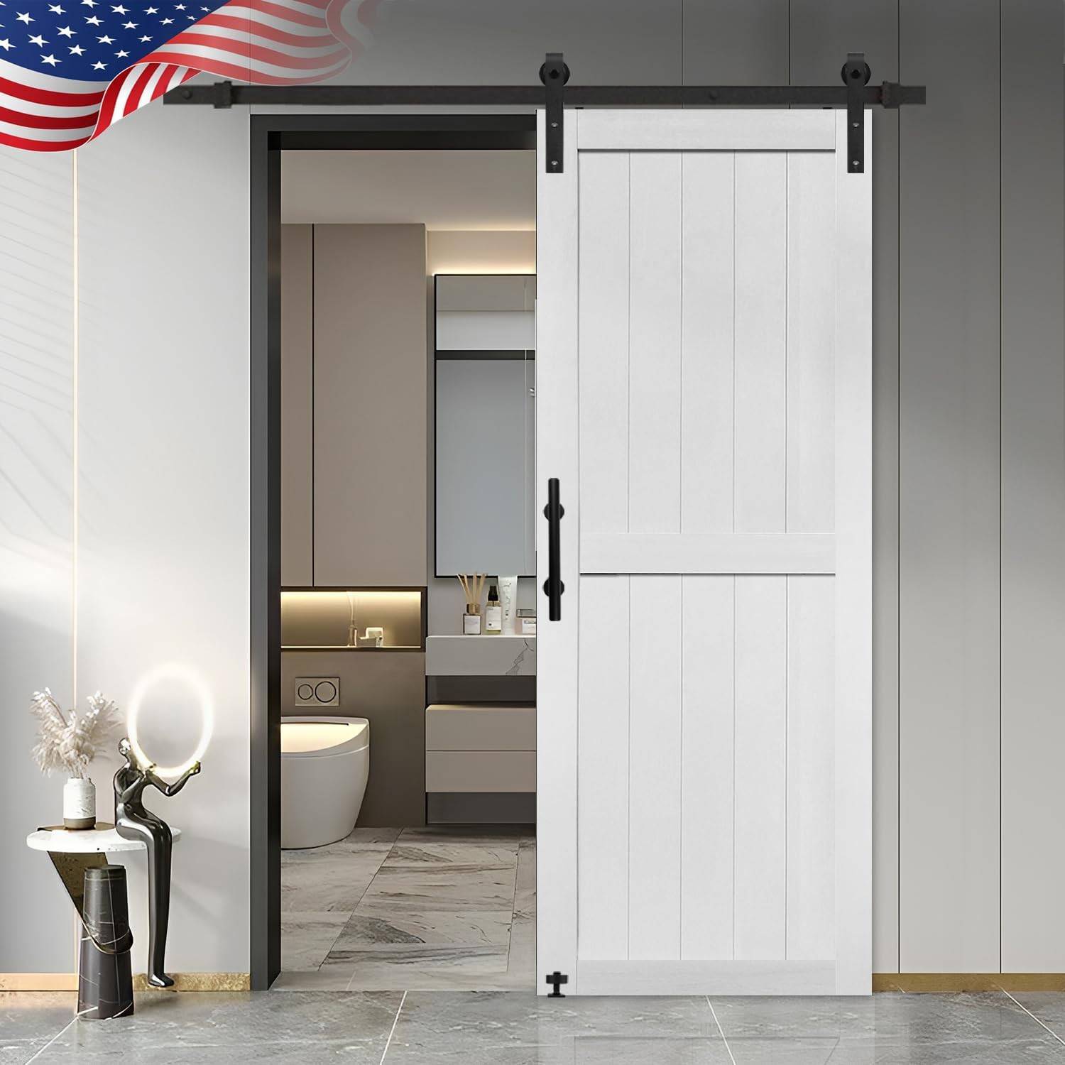28in x 84in MDF Barn Door with Sliding Hardware Kit for Home