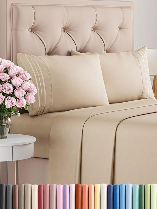 Cal King Size 4 Piece Sheet Set - Comfy Breathable Cooling Sheets