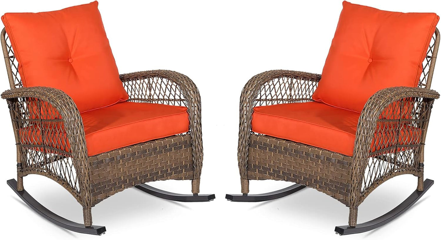 VIVIJASON 2 Piece Patio Wicker Rattan Rocker Chair Set