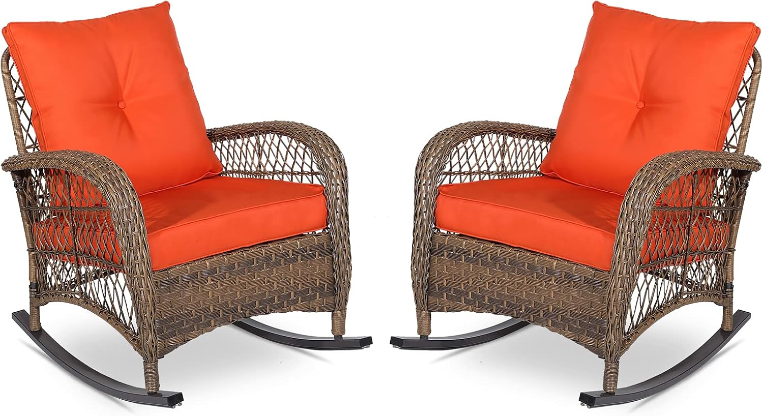 VIVIJASON 2 Piece Patio Wicker Rattan Rocker Chair Set