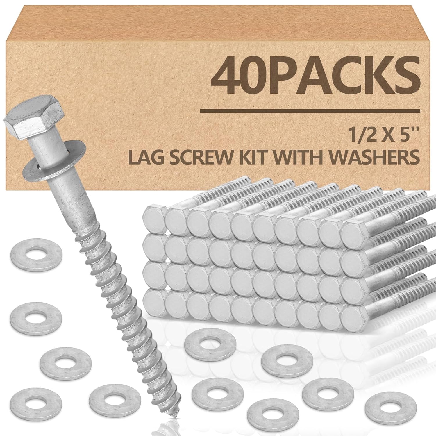 Tandefio 40 Pack Lag Screw Kit with Washers for Heavy Duty Use