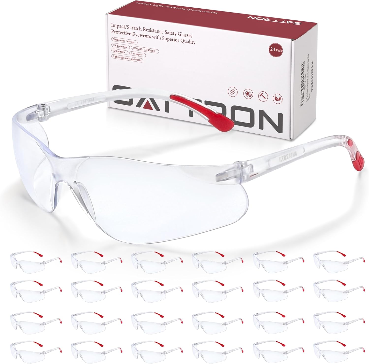 24 Pack Clear Safety Glasses for Impact Resistant Eye Protection