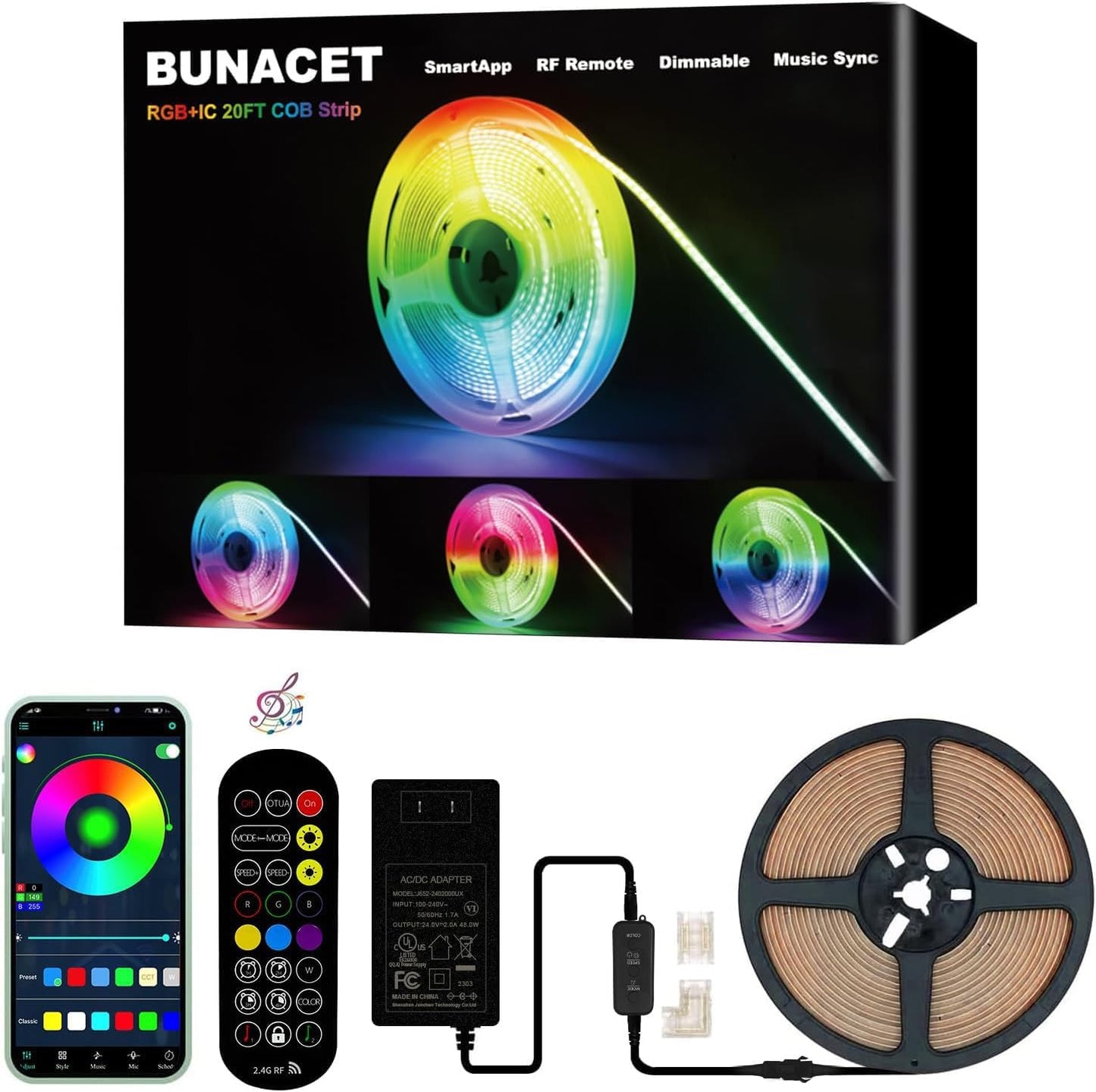 20FT LED Strip Lights with Smart IC for Colorful Bedroom Ambiance