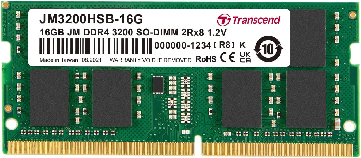 Transcend 16GB SO-DIMM DDR4 3200MHz Laptop RAM for Performance