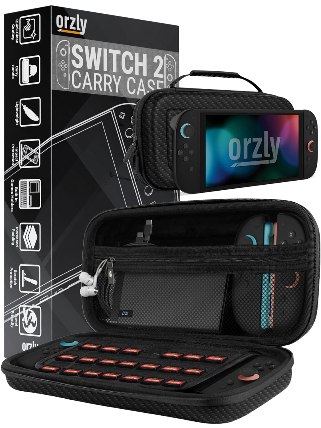 Orzly Carbon Fibre Protective Carry Case for Nintendo Switch 2