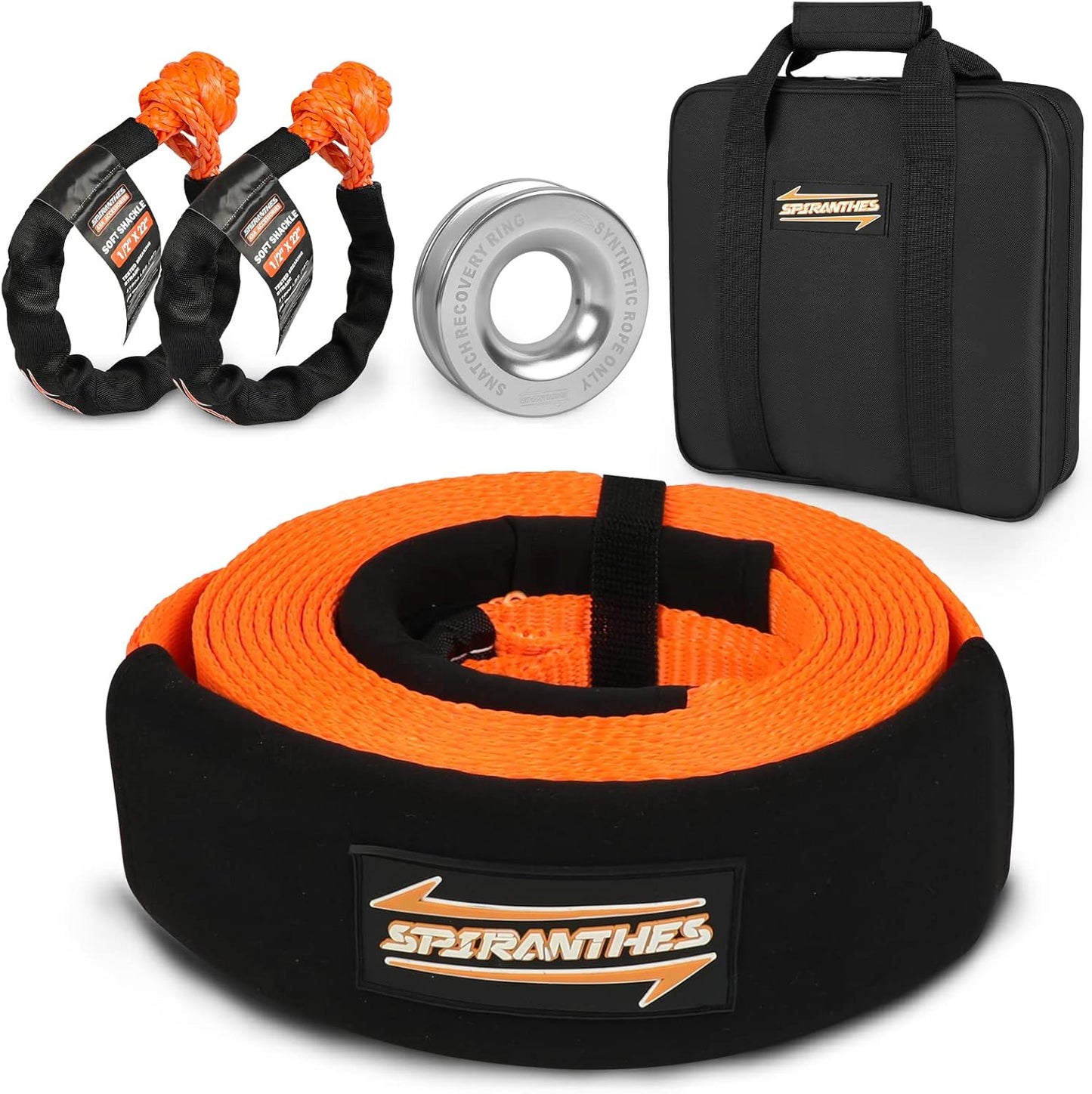 Heavy Duty Recovery Tow Strap Kit with Soft Shackle and Ring