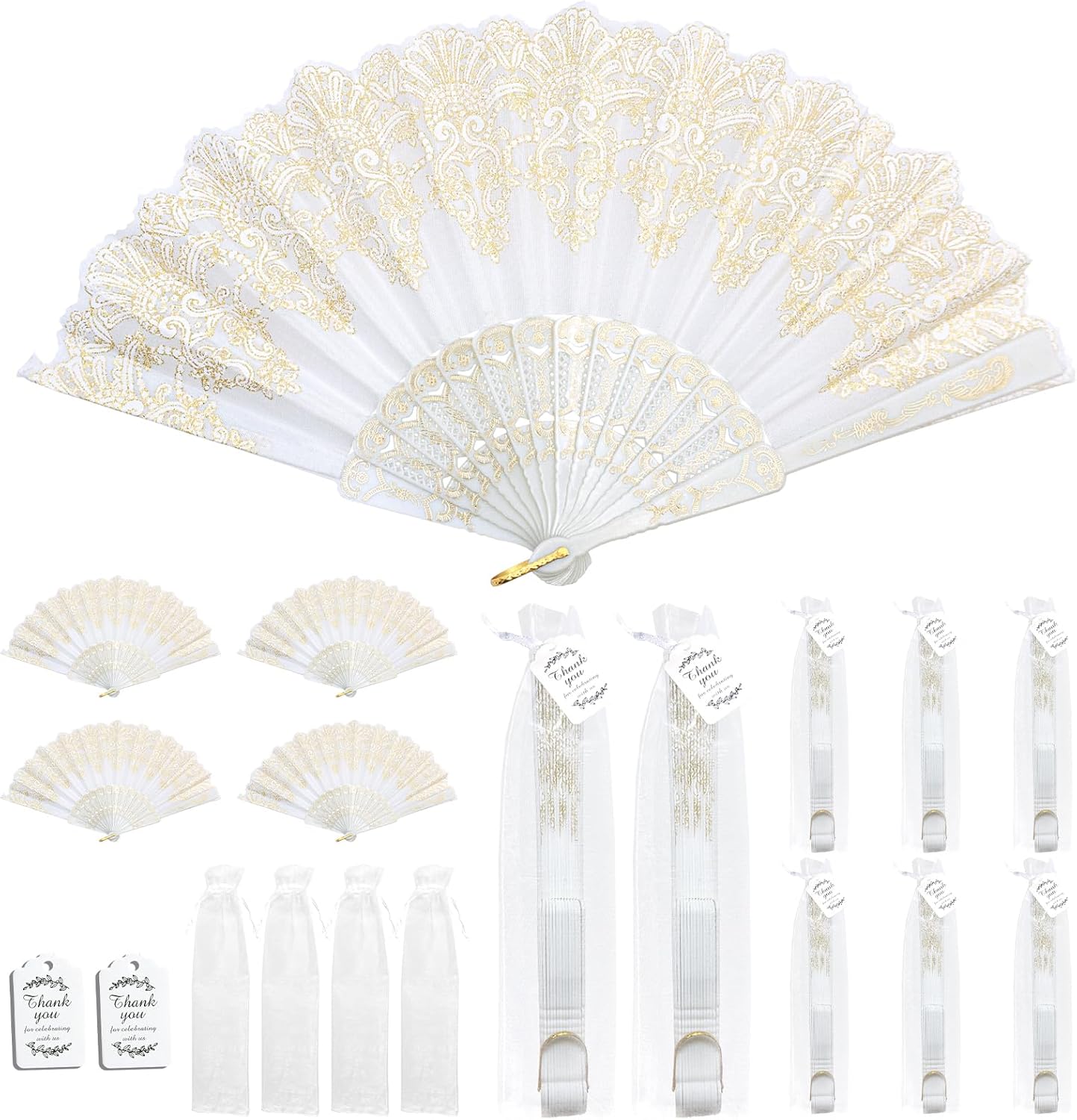 Handheld Chinese Folding Fan for Women - 50 Pack White Fans