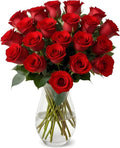 18 Red Roses with Vase - Elegant Fresh Bouquet ARABELLA