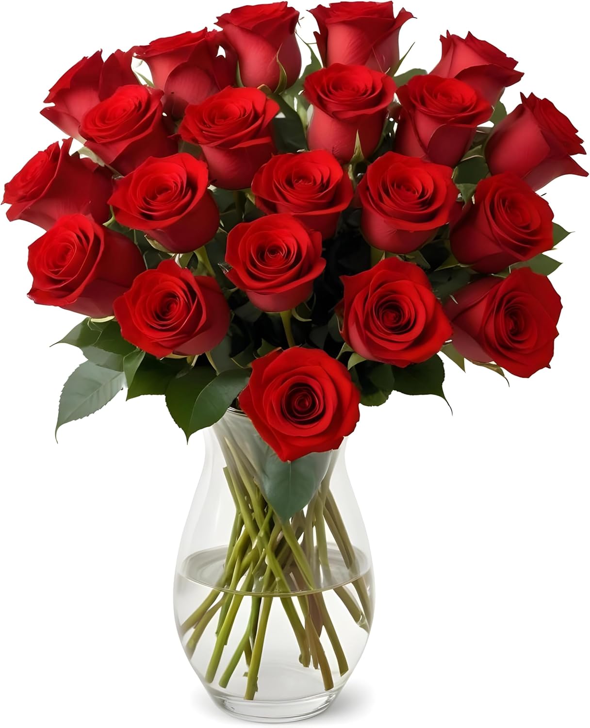 18 Red Roses in Hand Blown Glass Vase for Every Occasion