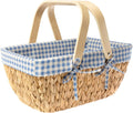 Wicker Picnic Basket with Washable Liner - Blue Checkered Carrying