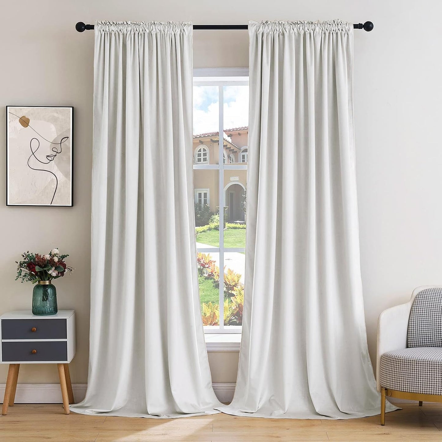 MIULEE White Velvet Curtains for Bedroom Living Room 84 in Long
