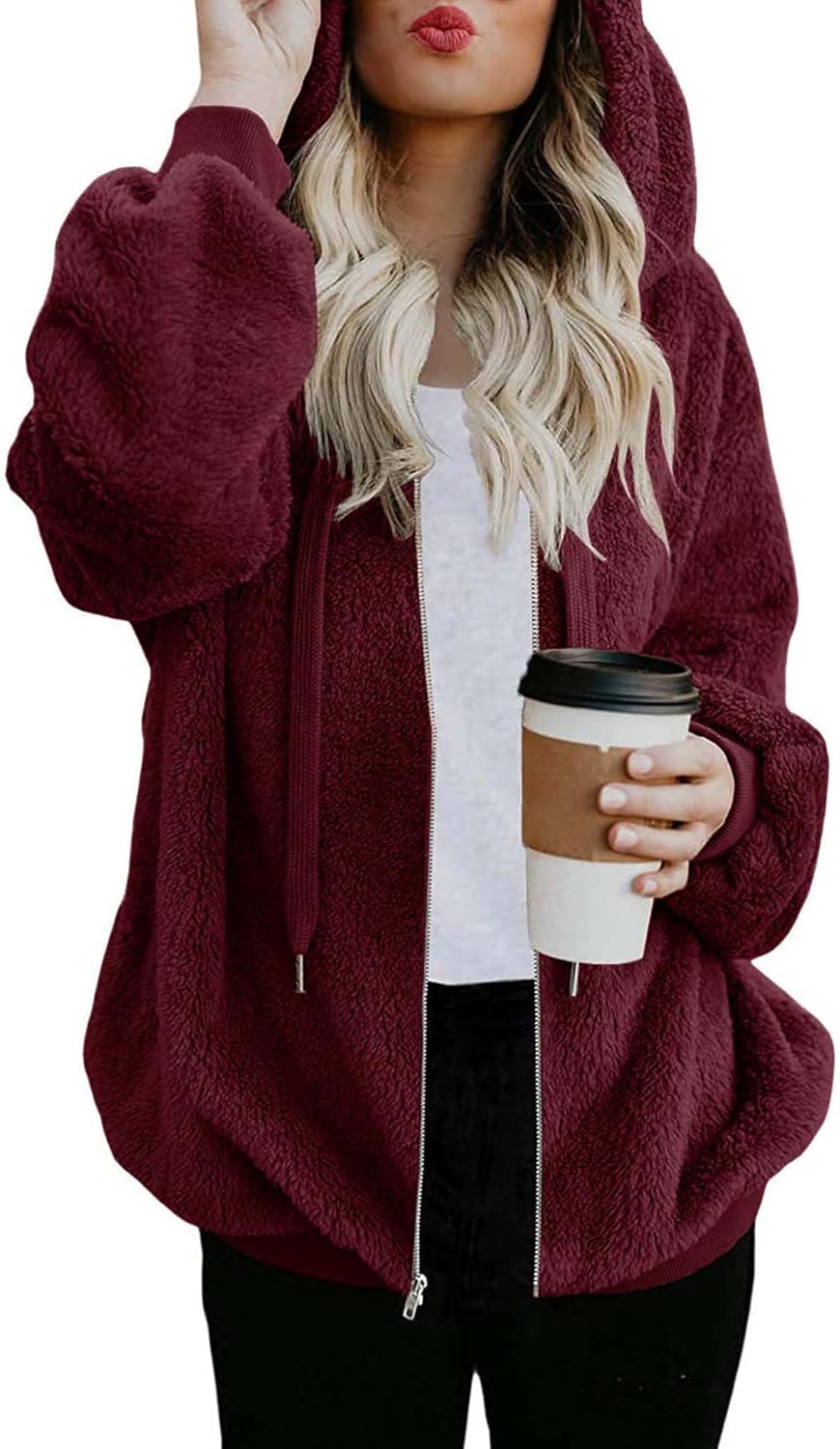 ReachMe Womens Oversized Sherpa Jacket for Cozy Fall Style