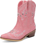 Rhinestone Ankle Cowboy Boots for Women - Low 2in Chunky Heel