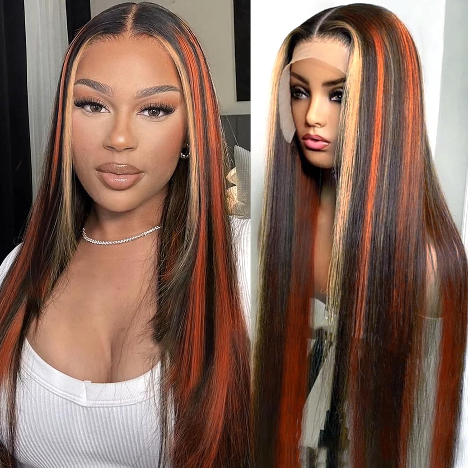 Ginger Blonde Highlight Lace Front Wigs for Natural Look