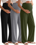 3 Pack Women's Maternity Pants Over The Belly - Wide Leg Comfort